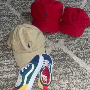 POLO HATS BUNDLE DEAL!RED:one adult hat , one kids hat TAN:kids hat .VANS: kids
